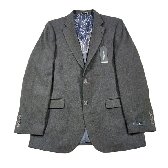 Nautica Tweed Sport Coat Mens 40L 40 Navy Herringbone Modern-Fit‎ $295